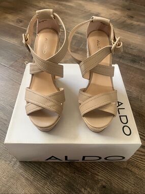 ALDO Nude Crisscross Ankle-Strap Wedge Sandals